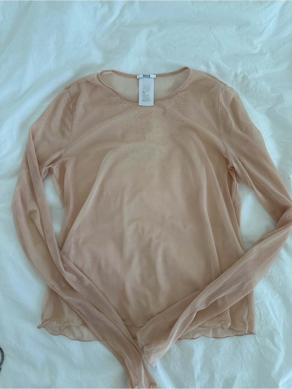 Wolford Sheer Long-Sleeve Top in Nude Blush with Stud Detail